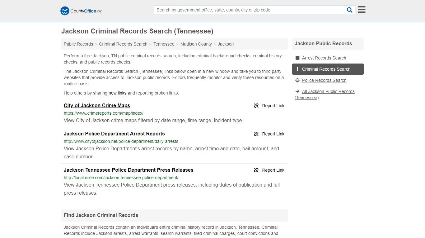Criminal Records Search - Jackson, TN (Arrests, Jails ...