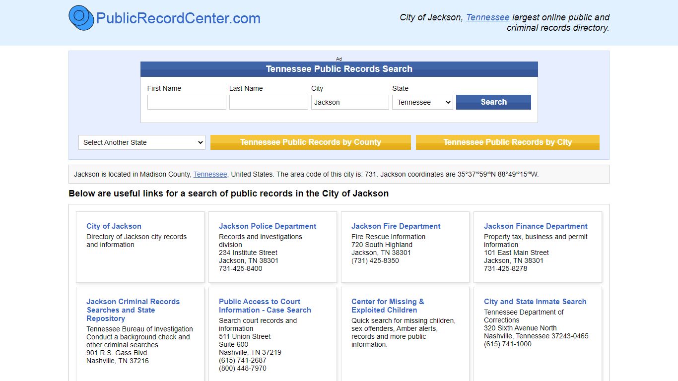 Jackson Tennessee Public Records and Criminal Background Check